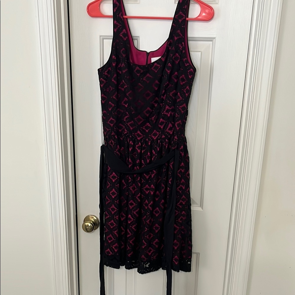 Black and Pink Mini Sundress with V-neck for Cocktail